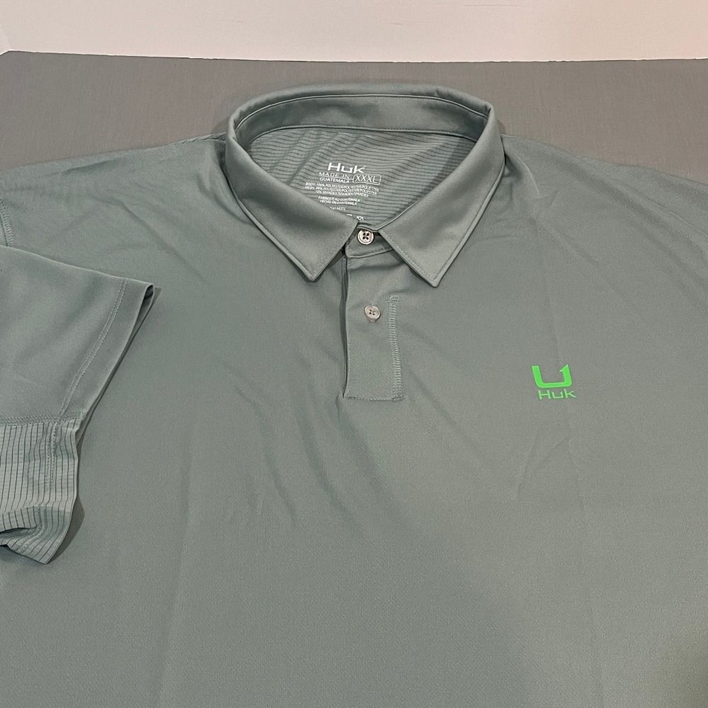 Huk Polo Shirt Mens XXXL Green Short Sleeve Performance Fishing Mesh Back